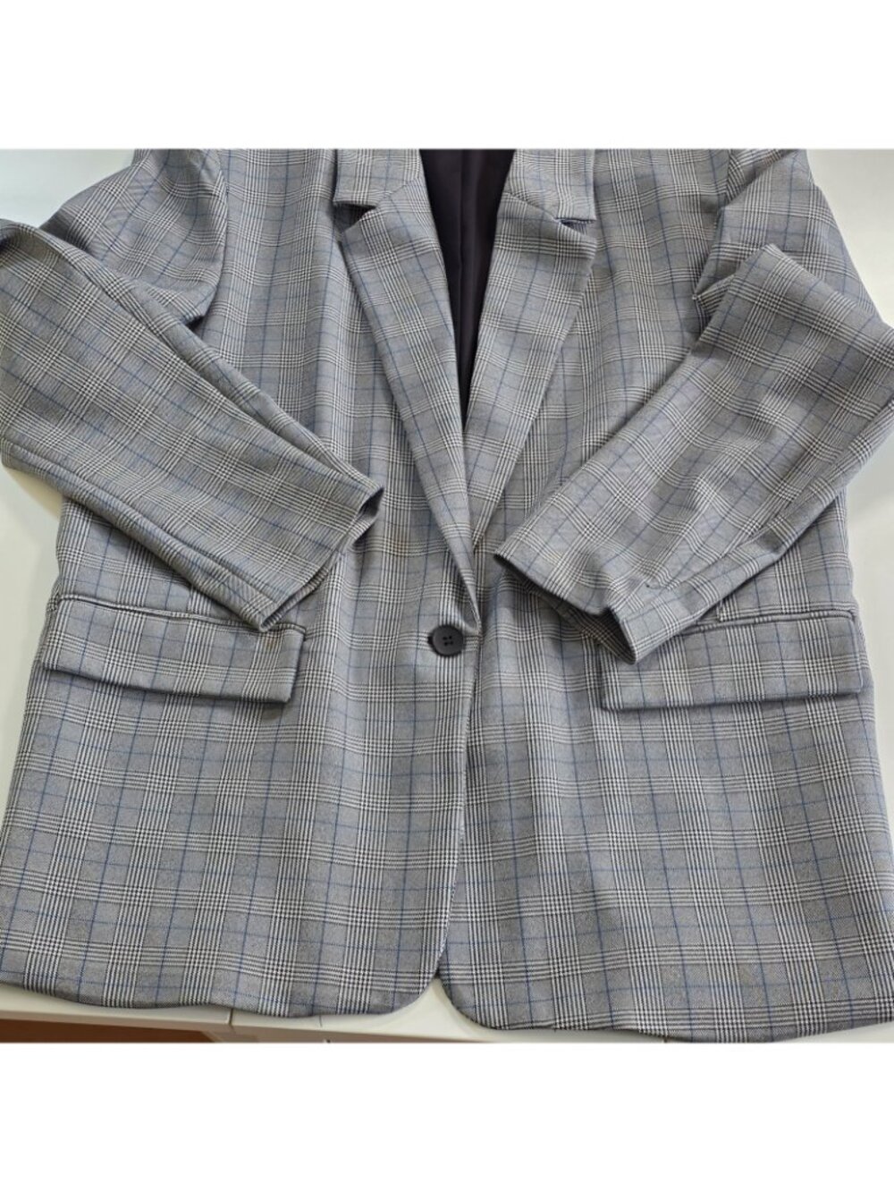 Steve Madden Blazer L Gray Plaid 1B Lined Academia Office Siren Corporate Girlie - Picture 15 of 16